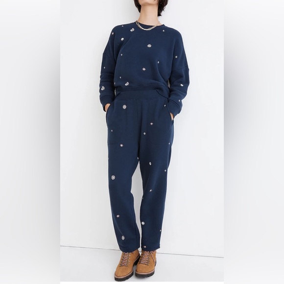 Madewell Airyterry Floral Embroidered Tapered Sweatpants Stitched-Pocket Edition - Picture 1 of 14